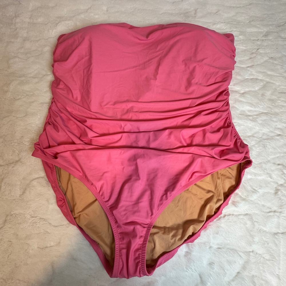 J.Crew Re-Imagined Ruched Bandeau One Piece Swimsuit Pink BC115 Womens 24 NWT